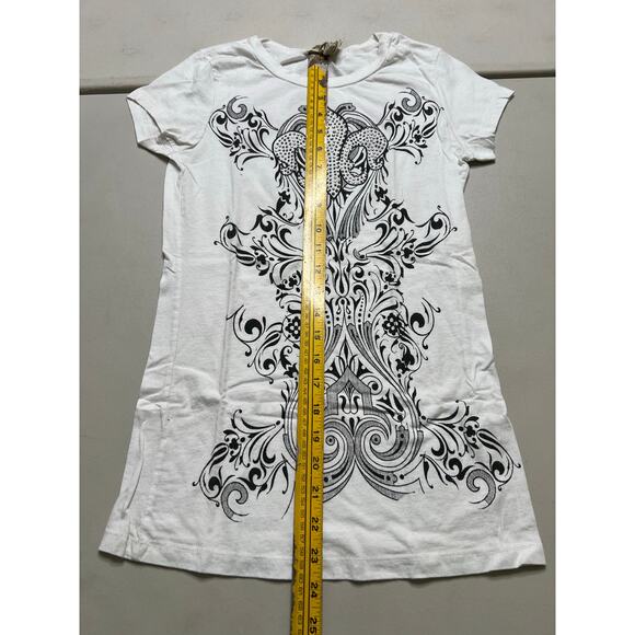 Vocal Women’s Fleur de Lis Rhinestone Long T-Shirt Made in USA White Size Medium - Picture 5 of 9